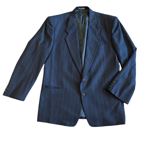 Giorgio Armani Blue Pinstripe Blazer Jacket Button-Down 100% Wool Size 41 Reg - Picture 1 of 12